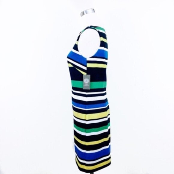 Vince Camuto Womens Blue Striped Embellished Sleeveless Sheath Dress Sz 10 New - Picture 5 of 9